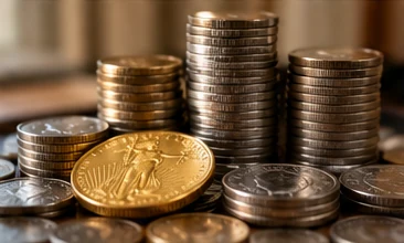 Stacks of silver and gold-toned collectible coins